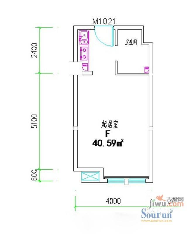 紫荆花园四期1室1厅1卫40.6㎡户型图