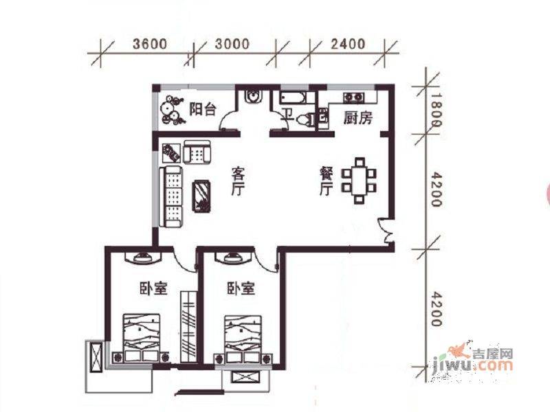 城馨嘉园2室2厅1卫83.4㎡户型图