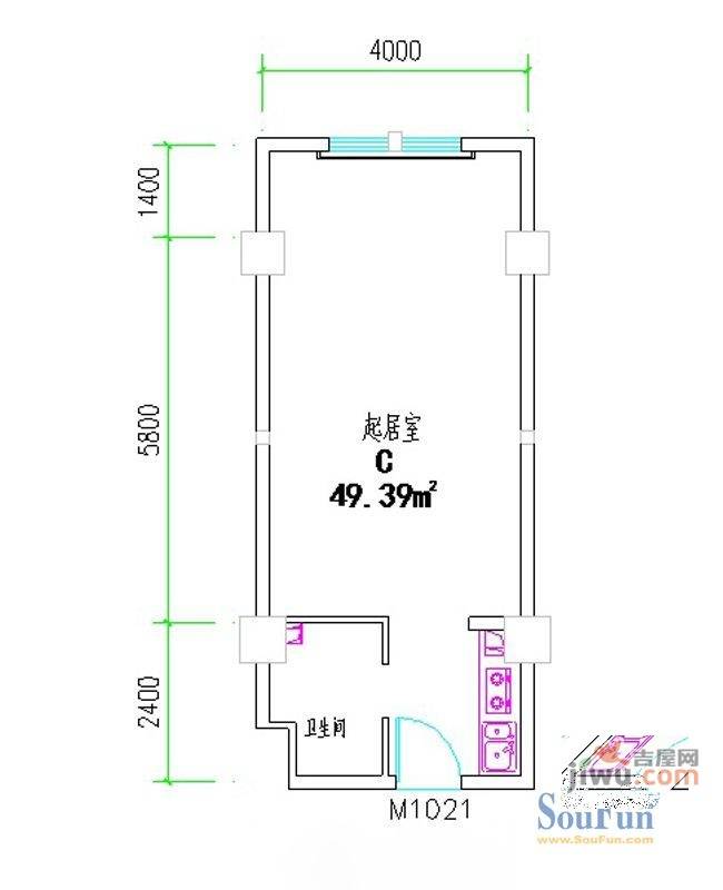 紫荆花园四期1室1厅1卫49.4㎡户型图