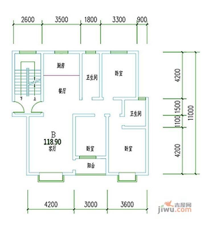 紫荆花园四期3室2厅2卫118㎡户型图