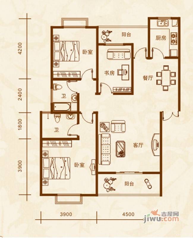 汇隆嘉源3室2厅2卫108㎡户型图