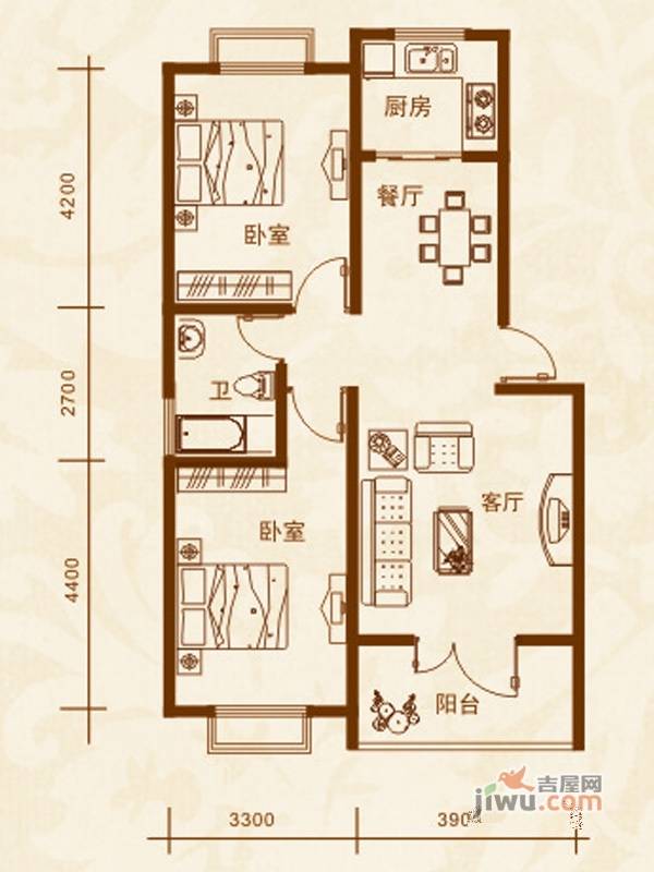 汇隆嘉源2室2厅1卫83.6㎡户型图