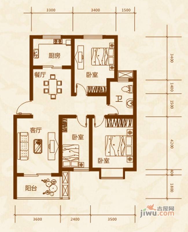 汇隆嘉源3室2厅2卫101.5㎡户型图