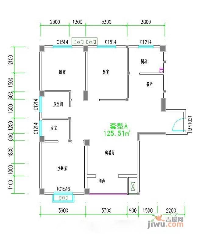 紫荆花园四期3室2厅2卫125.5㎡户型图