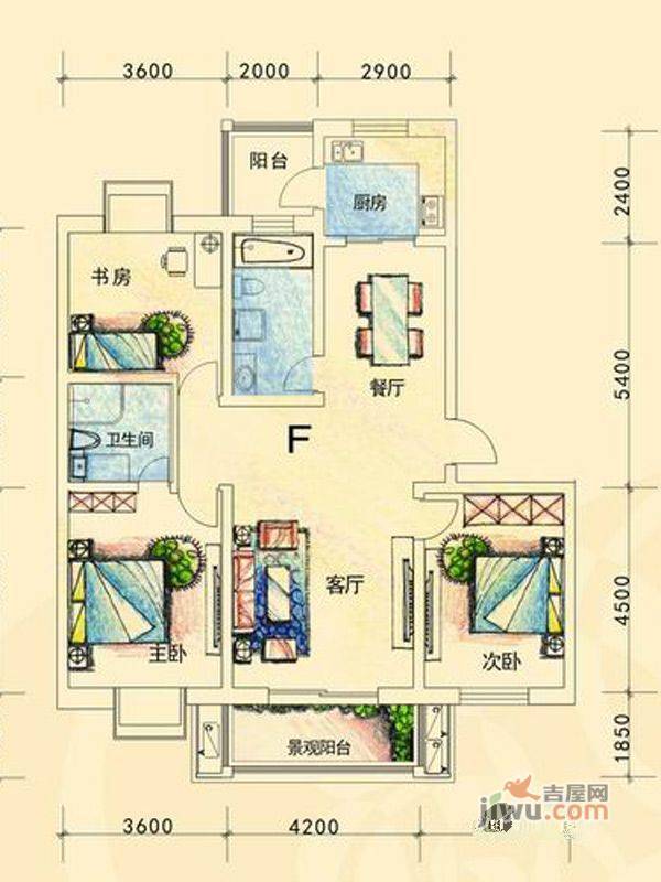 藤花园2室2厅2卫131.1㎡户型图