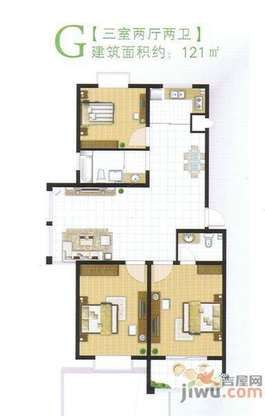 海基·悠然居3室2厅2卫121㎡户型图