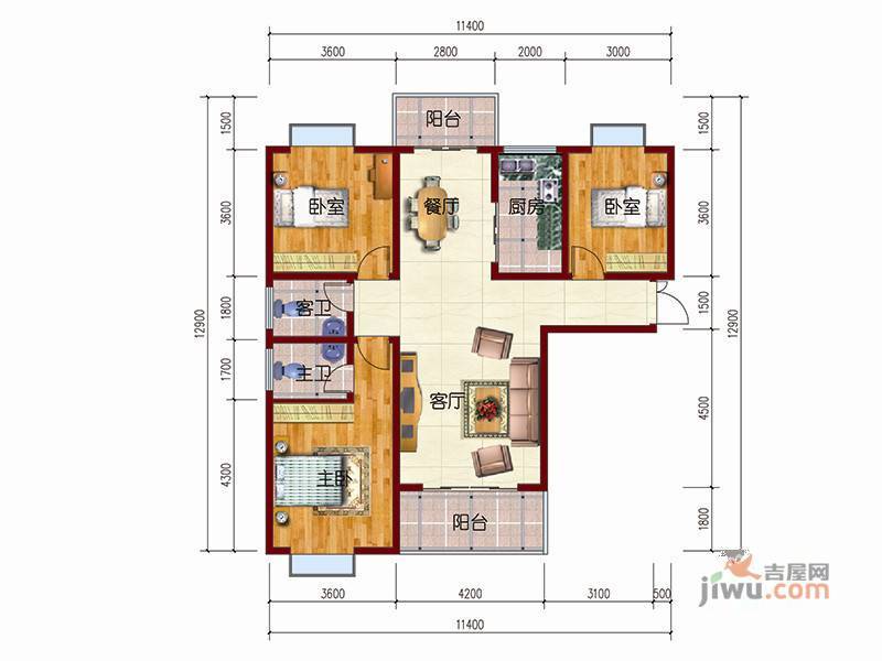 国际公馆3室2厅2卫125.2㎡户型图