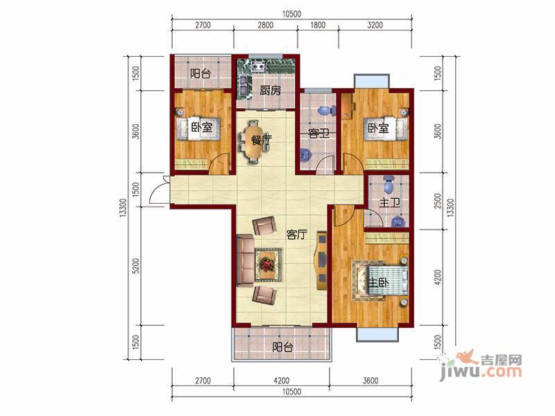 国际公馆3室2厅2卫123.5㎡户型图