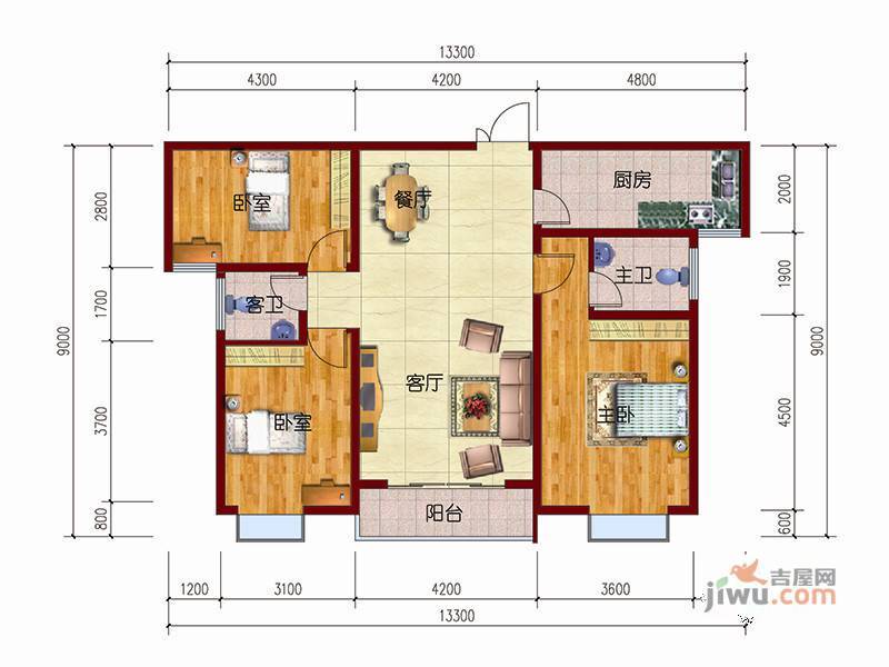 国际公馆3室2厅2卫115.3㎡户型图