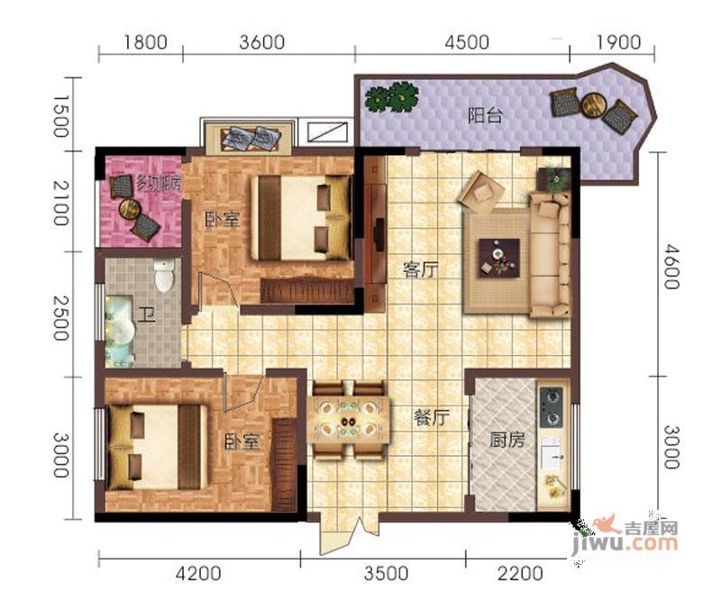 江南景苑2室2厅1卫95.9㎡户型图