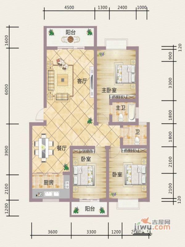 杨桥新镇东风商贸城3室2厅2卫户型图