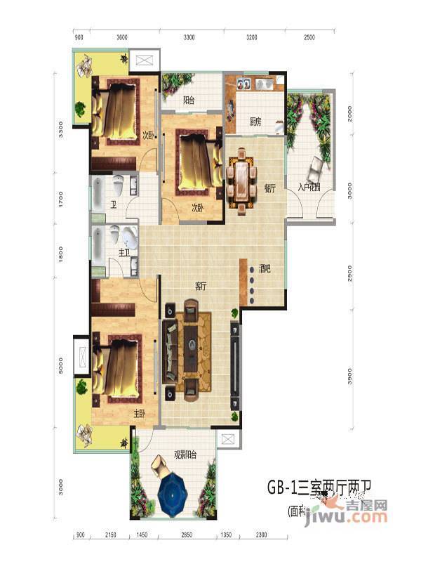 双龙紫薇园3室2厅2卫144㎡户型图