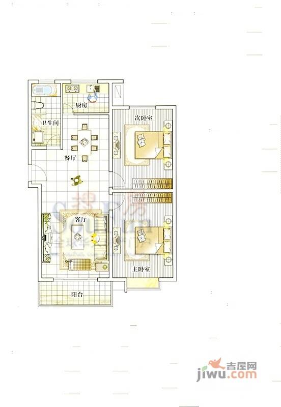 华夏青城2室2厅1卫100.6㎡户型图