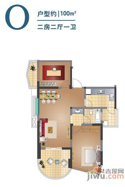 中威国际公寓2室2厅1卫100㎡户型图