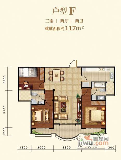 印象泰山湖语墅3室2厅2卫117㎡户型图