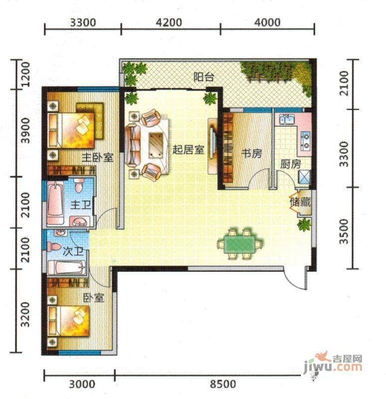 湖畔新城3室2厅2卫123㎡户型图