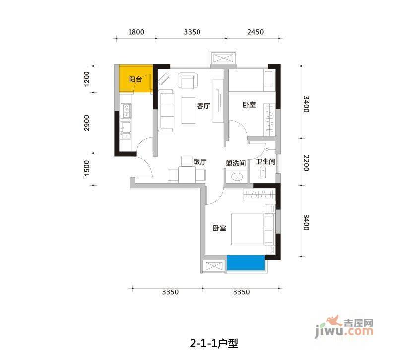 渝都国际明珠2室2厅1卫82.6㎡户型图