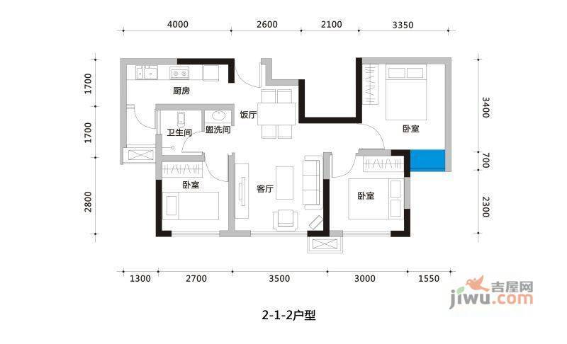 渝都国际明珠2室2厅1卫82.6㎡户型图