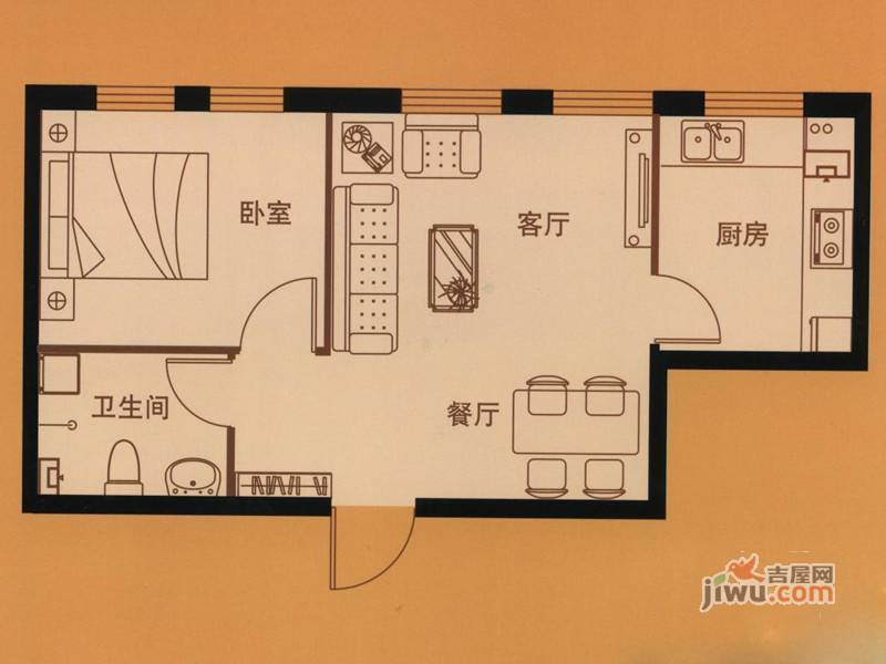 隆润国际1室2厅1卫58.3㎡户型图