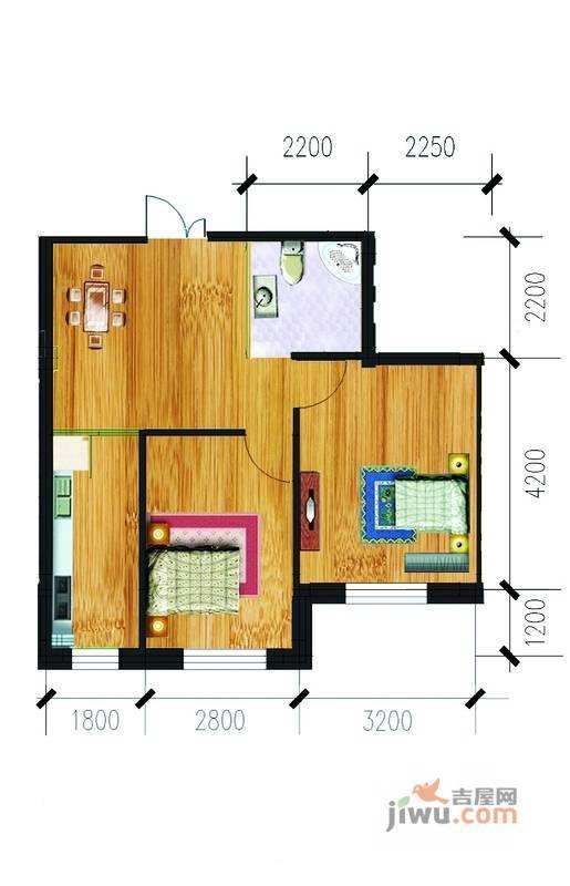 万泉欧博城2室1厅1卫66㎡户型图