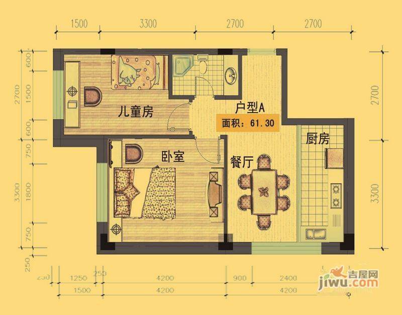 千金嘉园三期尚城2室2厅1卫66.4㎡户型图