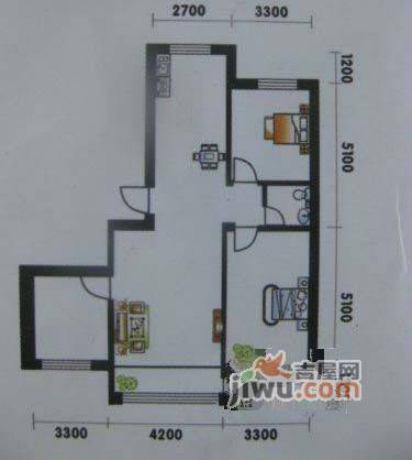 高山明珠2室1厅1卫66.3㎡户型图