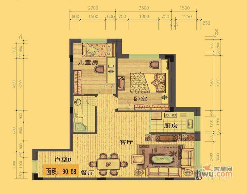 千金嘉园三期尚城2室2厅1卫66.4㎡户型图