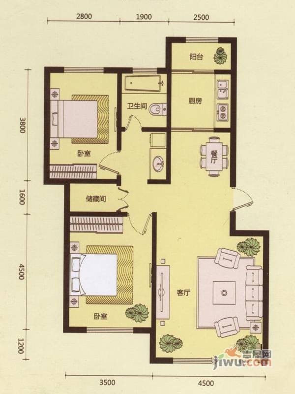 宗裕悦府鑫城2室2厅1卫93.2㎡户型图