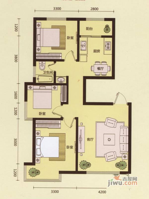 宗裕悦府鑫城3室2厅1卫89.2㎡户型图