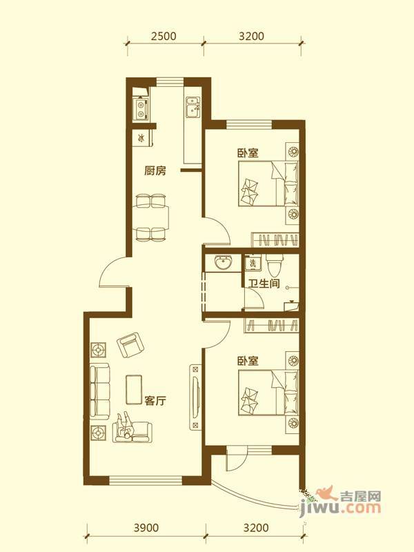 宗裕悦府鑫城2室2厅1卫96.6㎡户型图