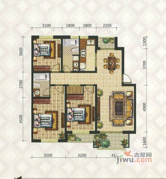 抚顺绿地剑桥3室2厅2卫120㎡户型图