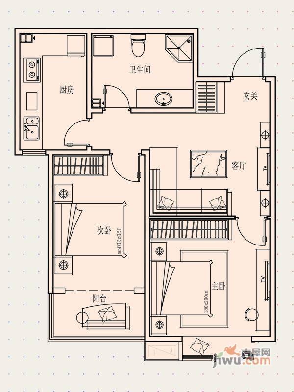 大都汇2室1厅1卫71㎡户型图