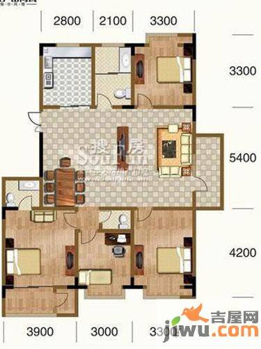 宜居山海域4室2厅3卫153.2㎡户型图