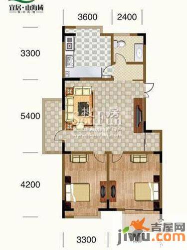 宜居山海域2室2厅1卫106.4㎡户型图