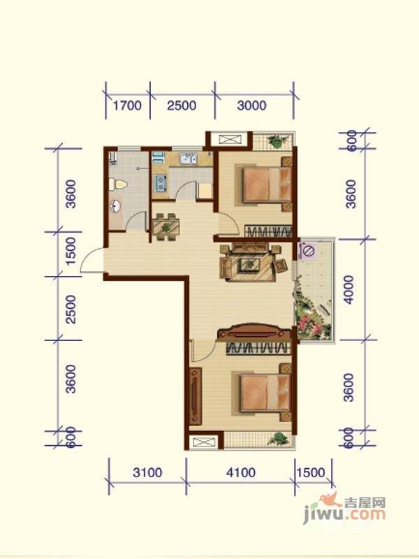 香缇树2室2厅1卫89.3㎡户型图