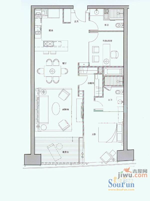 那鲁湾海景星级服务公寓2室2厅2卫137㎡户型图