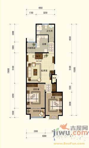 山水嘉园2室2厅1卫92.3㎡户型图