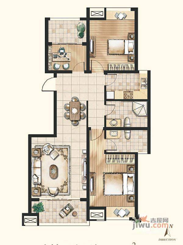 保利里院里3室2厅2卫115㎡户型图