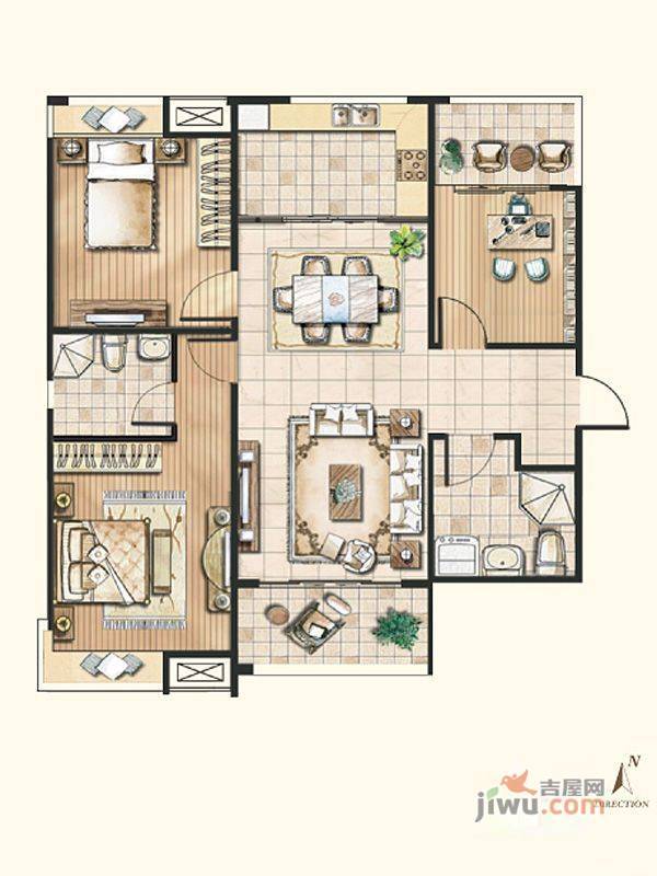 保利里院里3室2厅2卫120㎡户型图