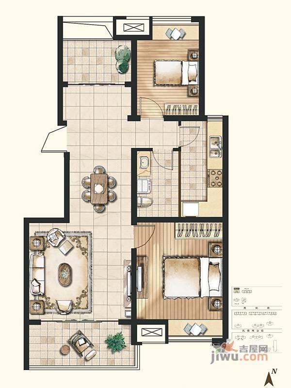 保利里院里2室2厅2卫89㎡户型图