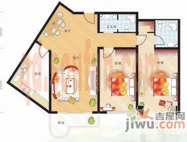 东城水岸2室2厅2卫110.8㎡户型图