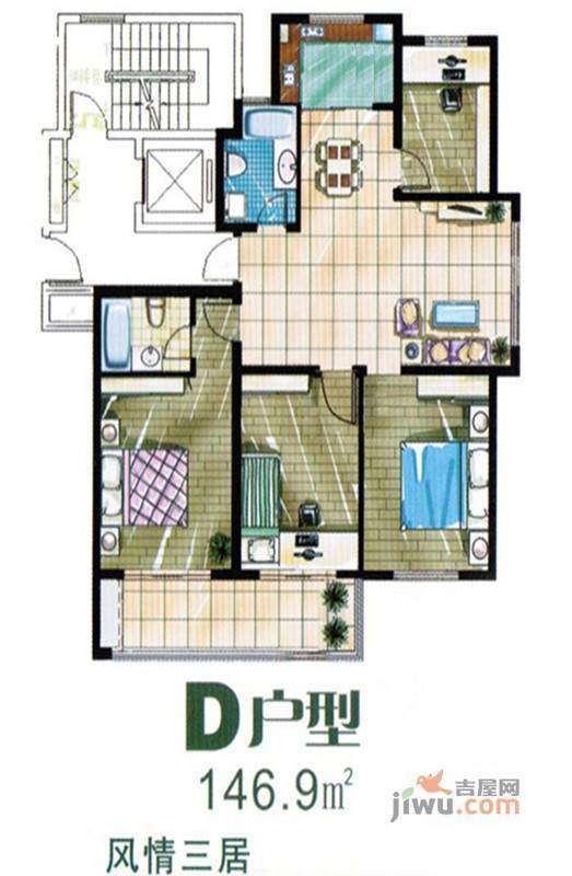 景盛花园3室2厅2卫146.9㎡户型图