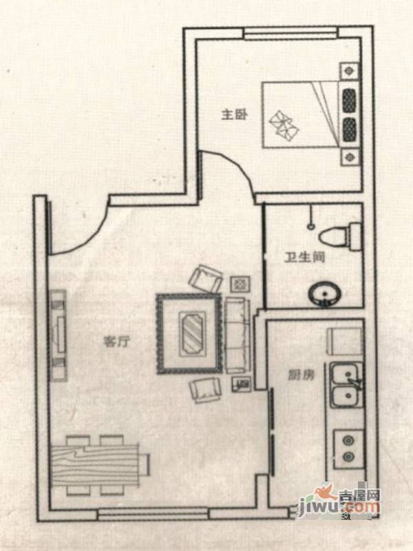 秦淮人家1室2厅1卫44.3㎡户型图