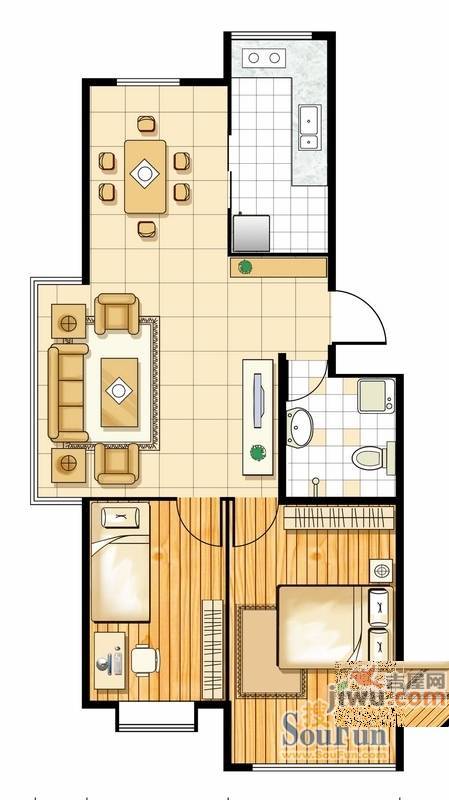 馨逸园浪漫之约2室2厅1卫84.9㎡户型图