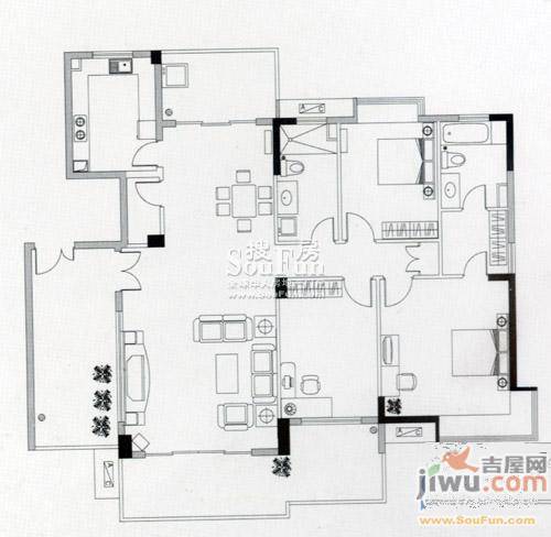 中央公园3室2厅2卫156㎡户型图