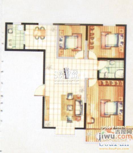 德胜凯旋花园3室2厅1卫93㎡户型图