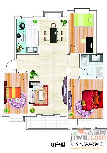 金鑫家园3室2厅1卫113㎡户型图