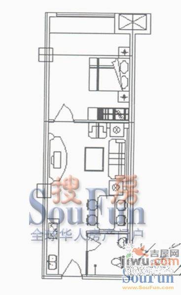 昆仑豪庭1室2厅1卫55㎡户型图