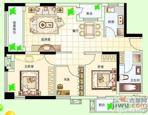 祥隆天合城3室2厅1卫96.7㎡户型图