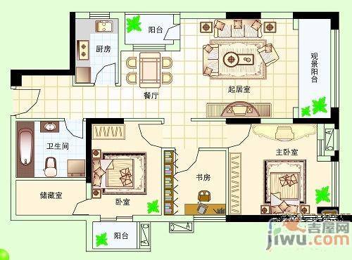 祥隆天合城3室2厅1卫102.6㎡户型图